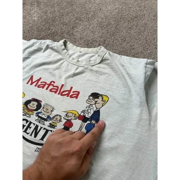 Vintage T-shirt 70s Mafalda Argentina Cartoon Graphic Made in Argentina, Size S